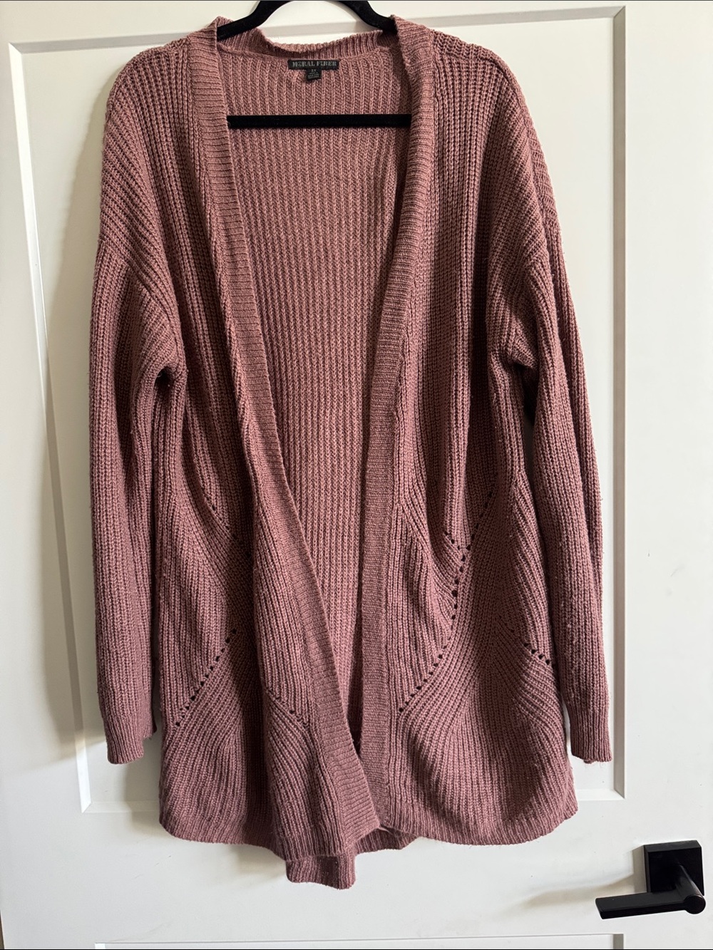 Moral Fiber Rose Open-Front Ribbed Cardigan
